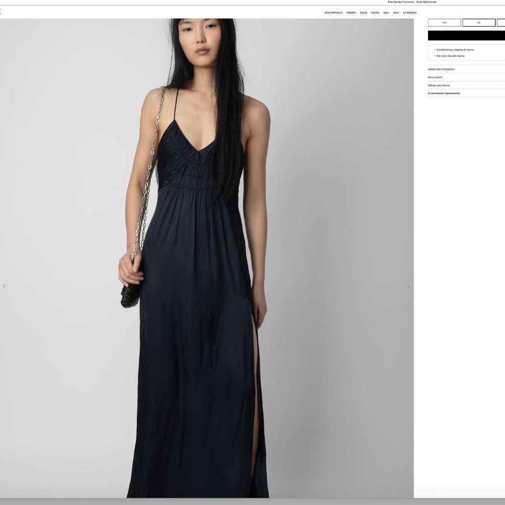 NWT Zadig&Voltaire Rayonne Satin Dress Navy Blue Encre Size Small